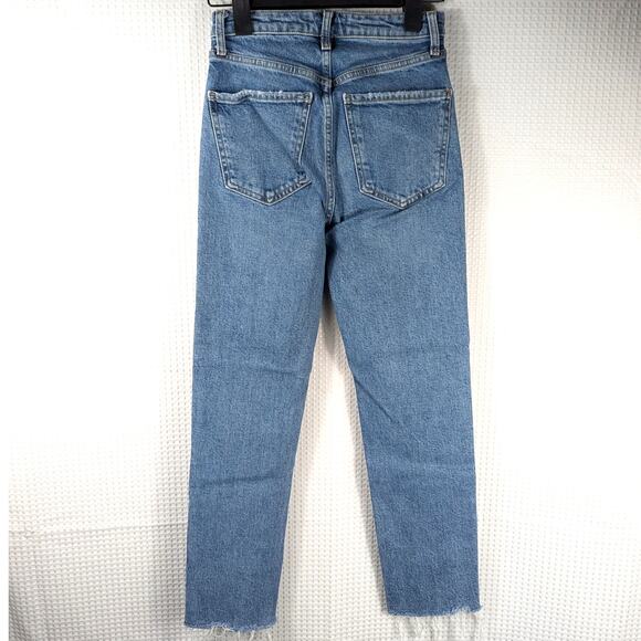 Zara Womens Size 00 High Rise Straight Leg Raw Hem Jeans Blue Join Life Denim - Picture 2 of 5